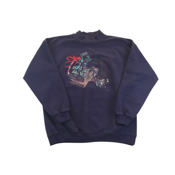 Northern Reflections Sweatshirt Plants Basket Holly Bow L - Picture 1 of 4